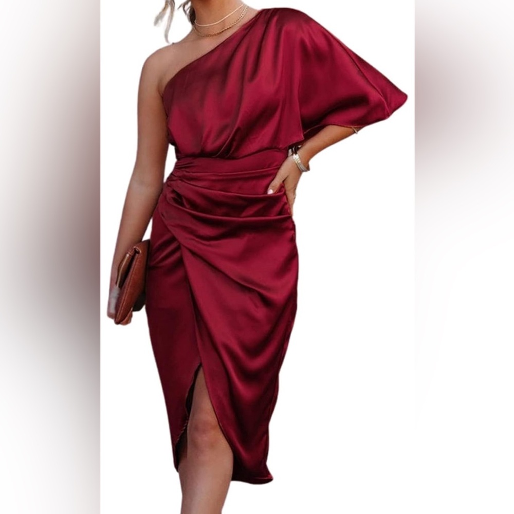 Cupshe red satin one shoulder cocktail special occasion wedding guest dress